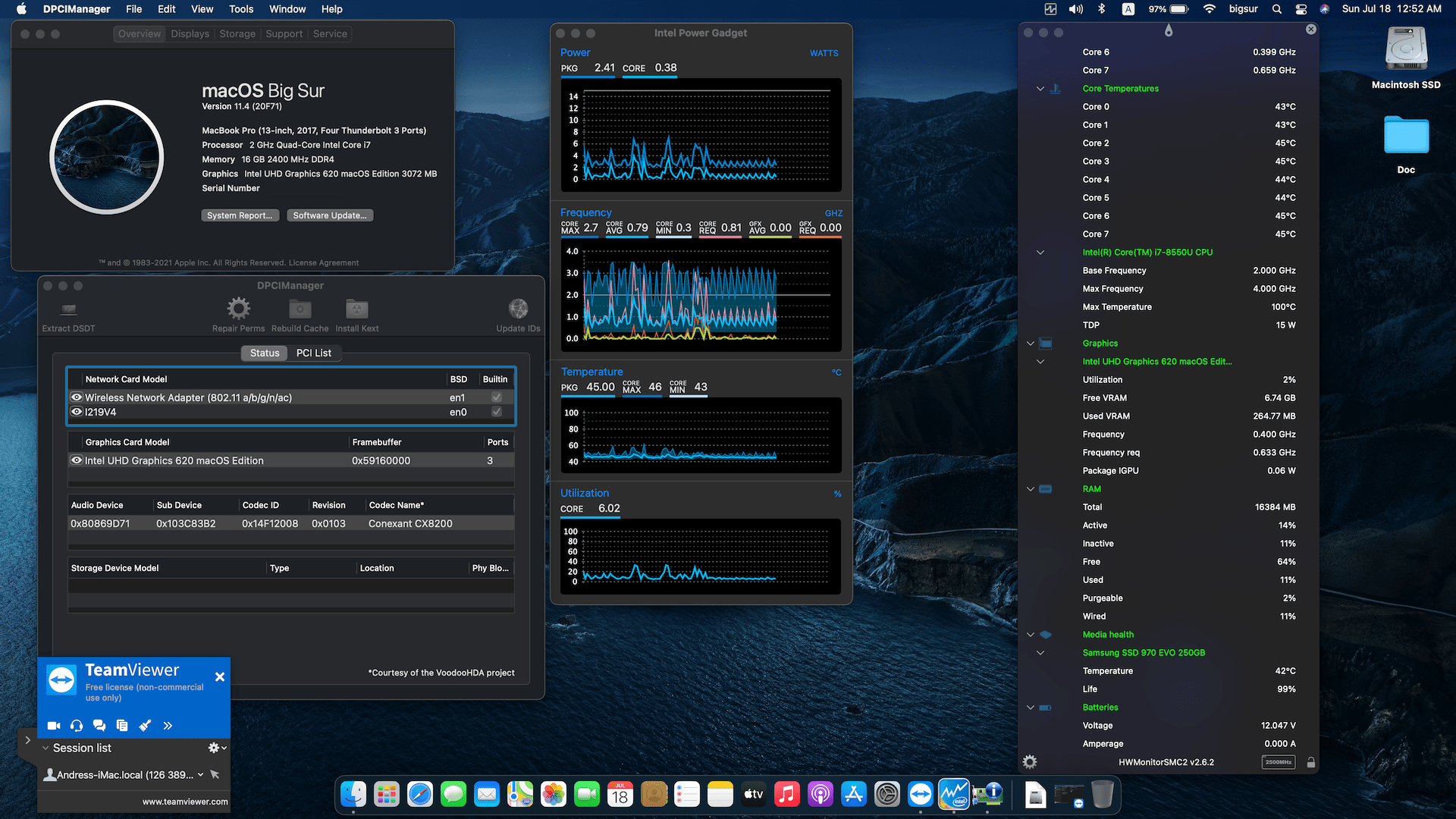 Success Hackintosh macOS Big Sur 11.4 Build 20F71 in HP EliteBook 850 G5